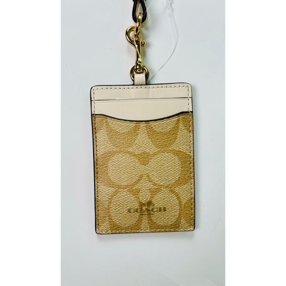 Coach Lanyard Signature Logo ID Holder NWT Coated Canvas with Leather Details - Picture 3 of 7